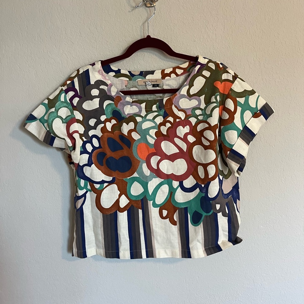 See By Chloe Multicolor Abstract Short Sleeve Top